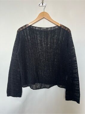 OSKA Black Open Knit Cropped Sweater Cotton Viscose Regular